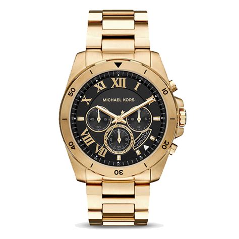 michael kors watch leather link strap black and gold|Michael Kors men's leather watch.